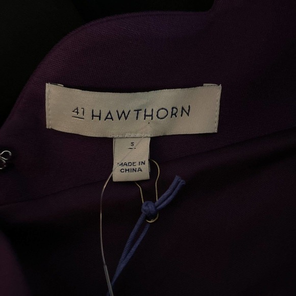 NWT 41 Hawthorn Dress Womens Sz S Purple Sheath Ponte Stretch Scalloped V Neck - Picture 6 of 12